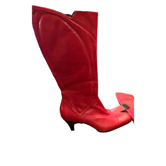 Hugo Boss NOS 1990s Red Leather Knee-High Boots Paula DM 37 Made in Italy - Picture 8 of 14